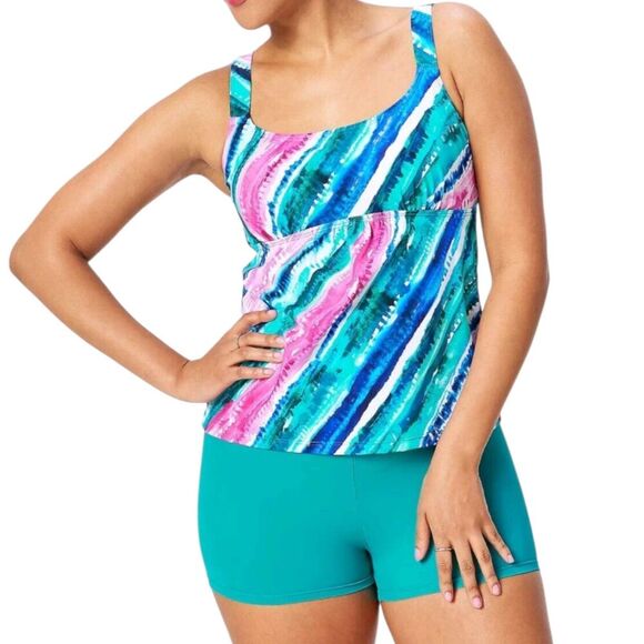 Kim Gravel x Swimsuit For All Turquoise Lightly Padded Tankini & Shorts 14 - Picture 1 of 4